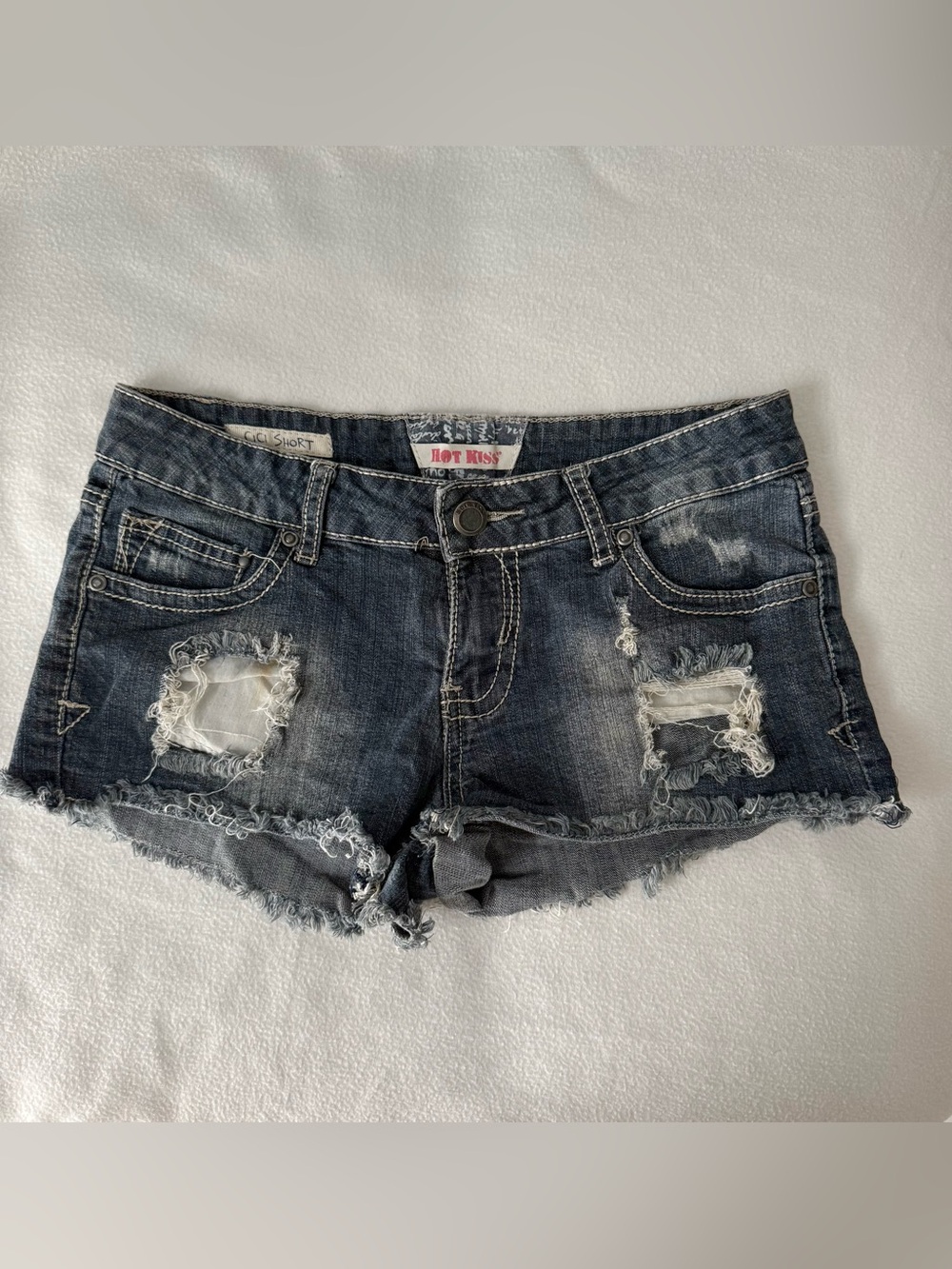 Hot Kiss Women's Distressed Jean Shorts in Dark Wash